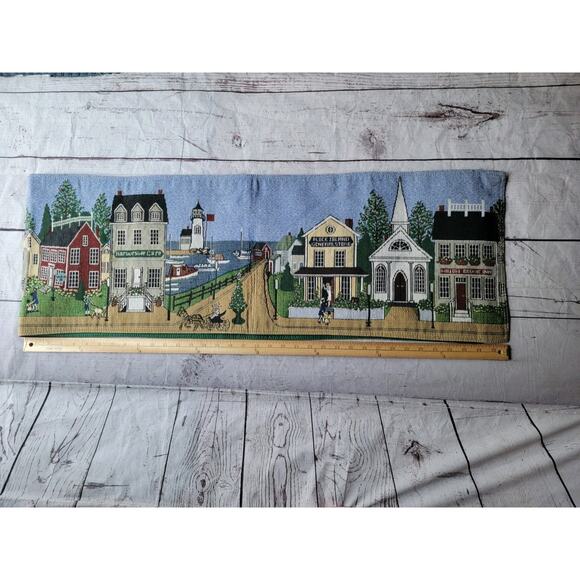 Nautical Harbor Coastal Village Themed Tapestry Table Runner 72 X 12 - Picture 6 of 8